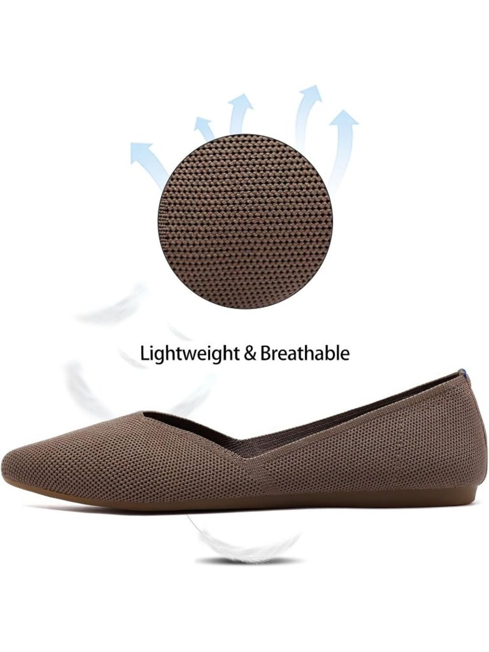 Women's Brown Comfortable Classic Pointed Toe Knitted Dress Soft Flat Shoes - Picture 3 of 6
